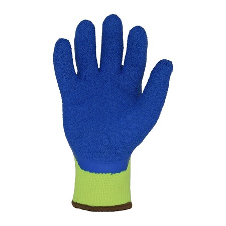 Azusa Safety Winter 7 ga. Thermal Acrylic Hi-Vis Lime Work Gloves, 3/4 Blue Crinkle Latex Coating, L LW1010